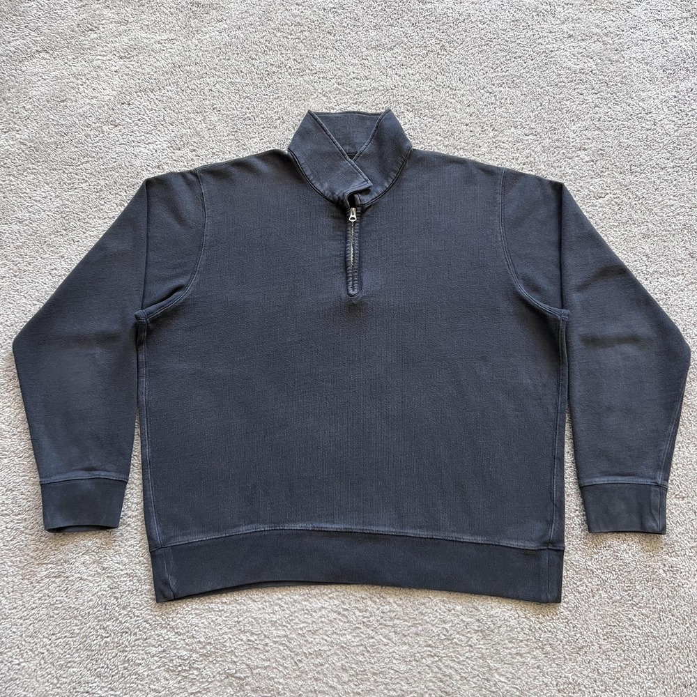 Buck Mason Vintage Interloop Quarter Zip Mens 2XL Gray Fleece Cotton Pullover